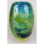 A Medina Maltese glass bullet shaped vase, in turquoise blue, yellow, green, etc, 16cm high.