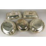 Five various late 19th/early 20thC silver plated tureens and covers, some with separate handles