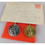 Two First World War medals, awarded to Private W H Willis of the Royal Army Medical Corp the Victory