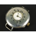 A Hamilton & Co silver watch head, bearing inscription to back MJK 31-7-19, 20g all in.