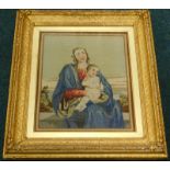 A 19thC woolwork sampler, depicting the Madonna and child, 45cm x 35cm