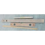 A brass and hardwood W Marples & Sons of Sheffield spirit level, with military stamp and dated 1943,