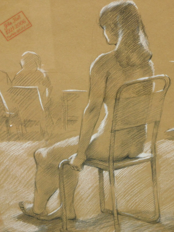 John Hall (1921-2006). Female study, drawing with highlight, studio stamp, 48cm x 36cm