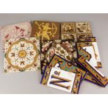 Various Victorian and later tiles, to include a Minton style tile decorated in coloured slip with an