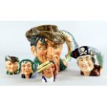 Royal Doulton Character jugs, to include a large Royal Doulton character jug The Poacher, a small