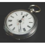 An early 20thC engraved Swiss white metal fob watch, the white enamel dial decorated with Roman