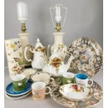 Miscellaneous items of Masons Ironstone, to include a pair of lamps, a cylindrical vase, plate, an