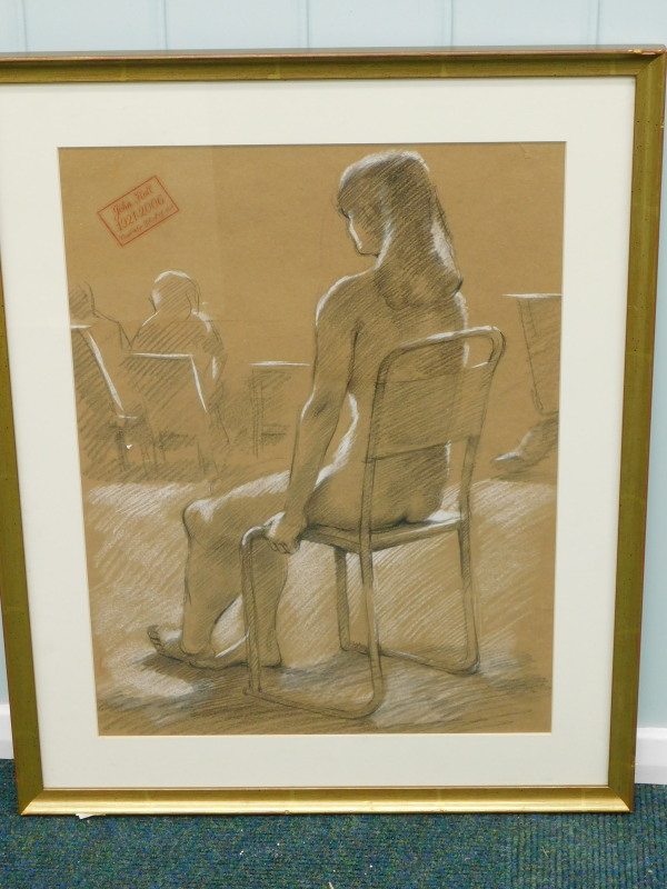John Hall (1921-2006). Female study, drawing with highlight, studio stamp, 48cm x 36cm - Image 2 of 4