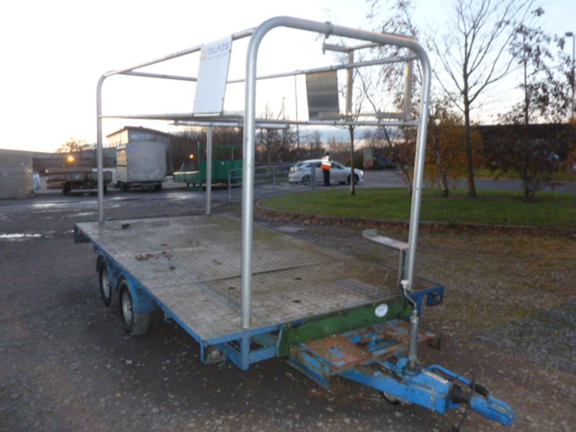 BLUE FLAT TRAILER C/W FRAME