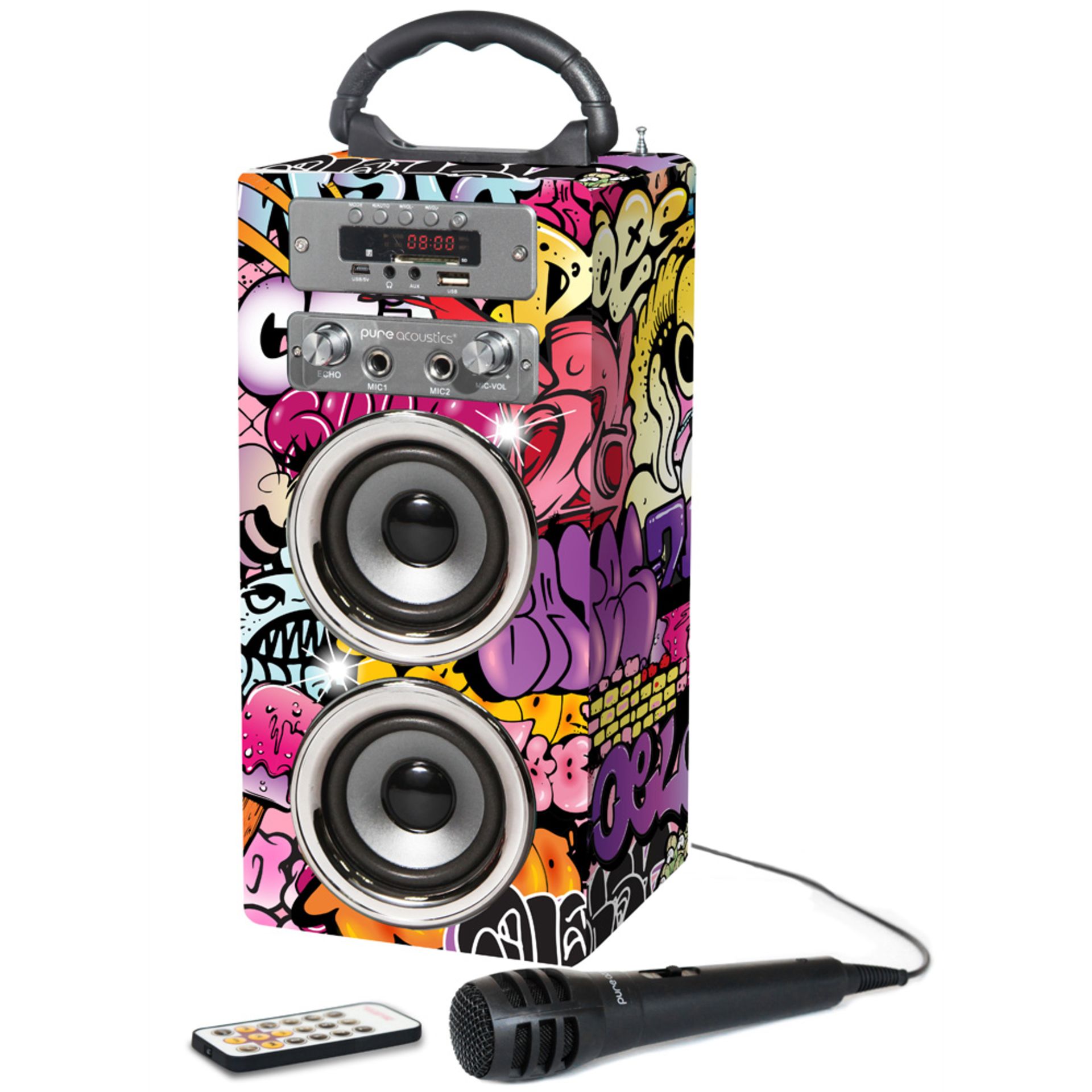 V Brand New Pure Acoustics Graffiti Portable Karaoke Machine ISP £29.98 (Amazon) X 2 YOUR BID