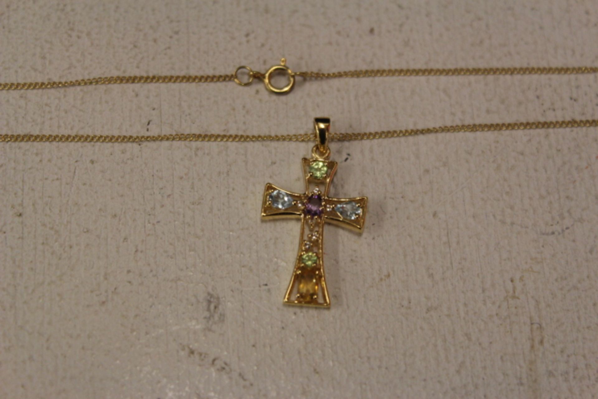 V *TRADE QTY* YM Chain With Multi Stone Cross X 3 YOUR BID PRICE TO BE MULTIPLIED BY THREE