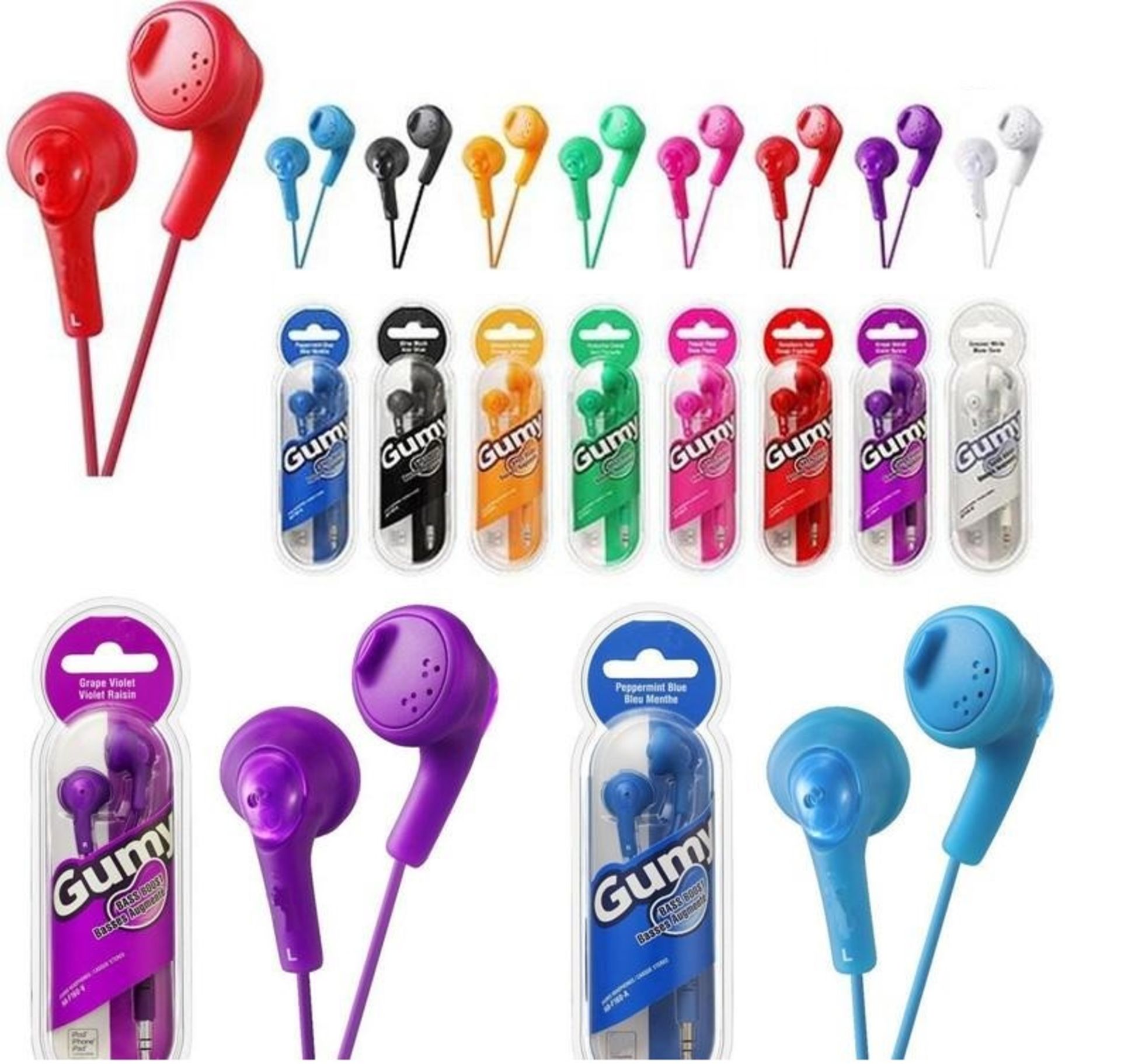 *TRADE QTY* Brand New JVC Gummy Bass Boost Stereo Headphones Colours May Vary X 6 YOUR BID PRICE TO