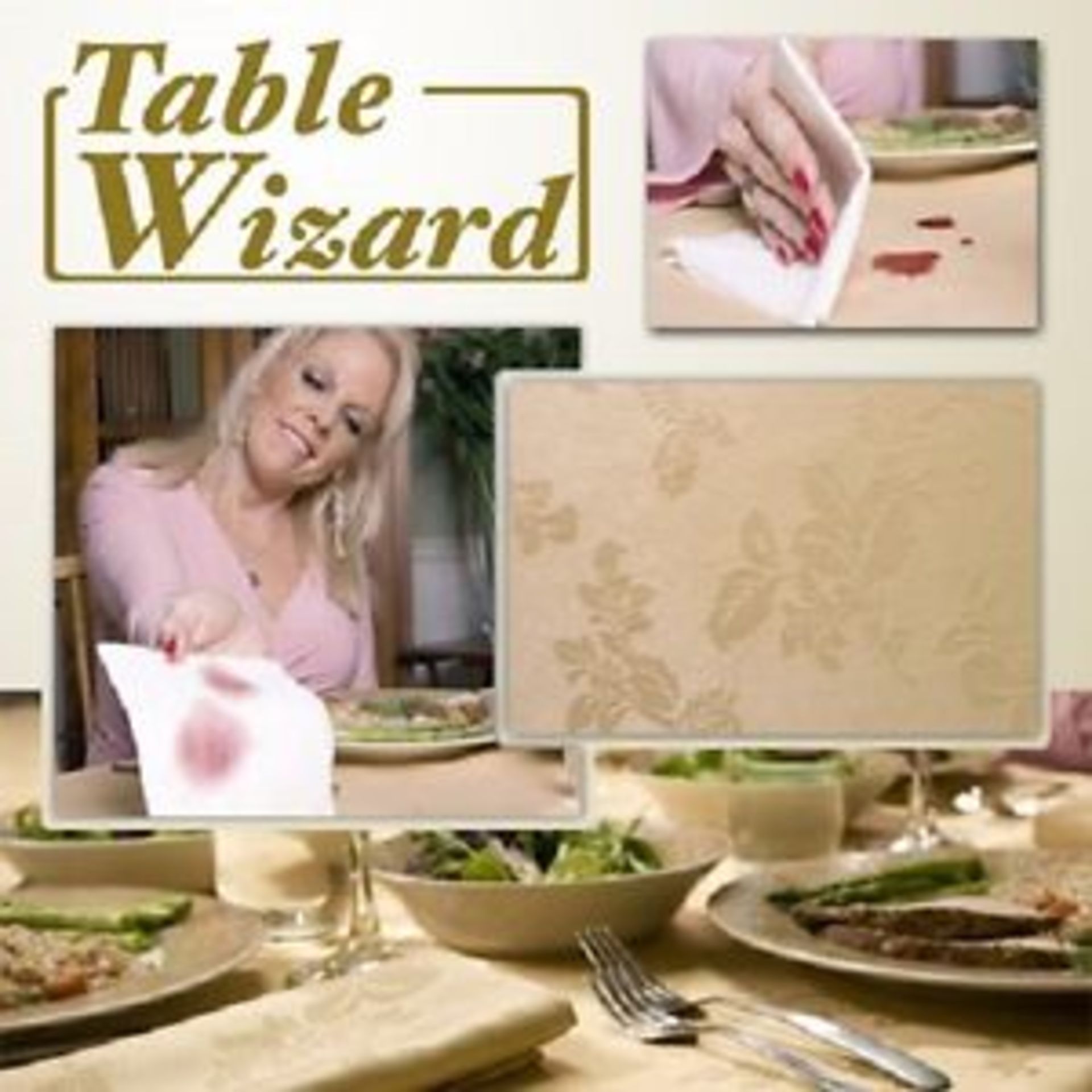 V *TRADE QTY* Brand New Table Wizard luxurious stain resistant tablecloth Gold ISP £34.99 (islshop-