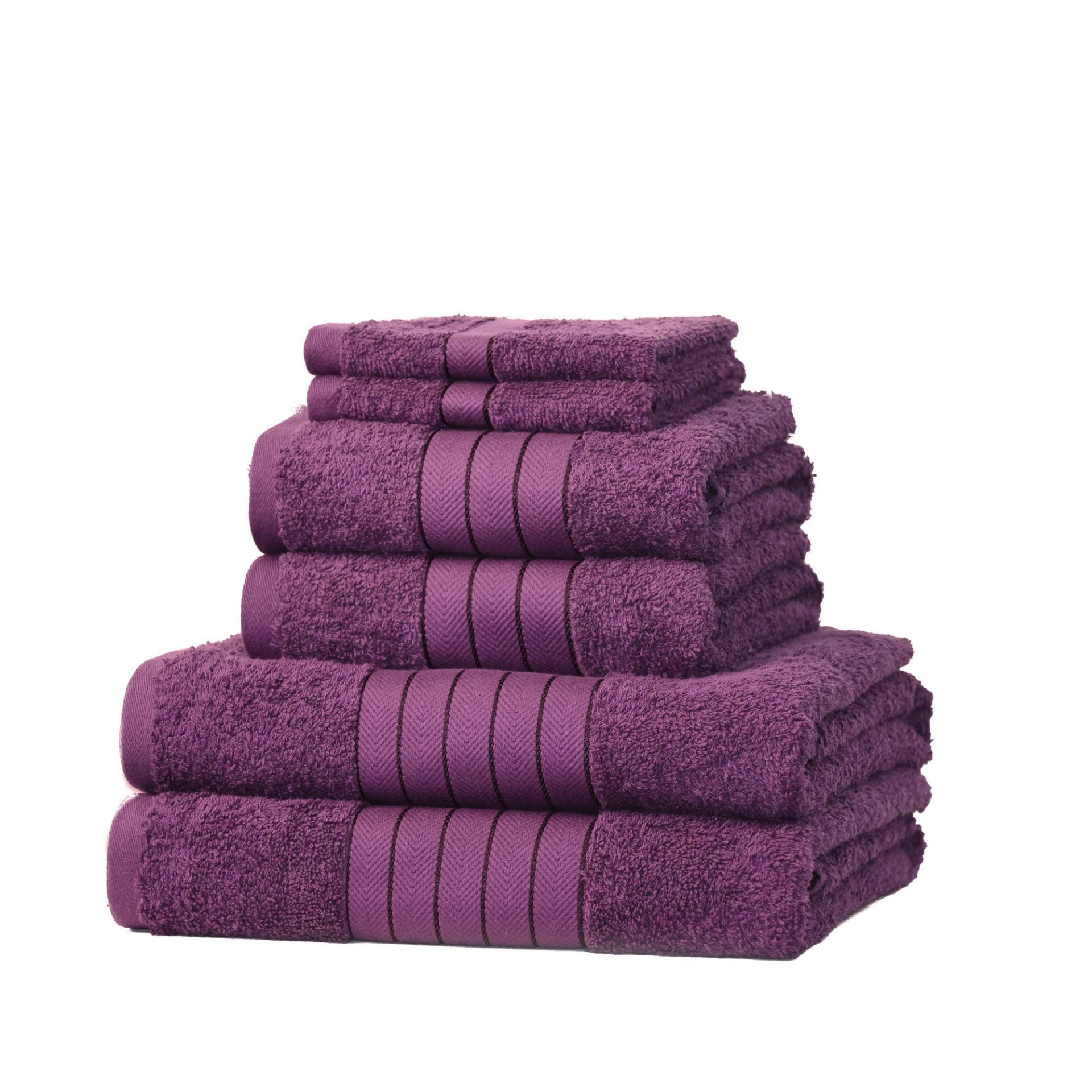 V Brand New Aubergine 6 Piece Towel Bale Set With 2 Face Towels - 2 Hand Towels - 1 Bath Sheet - 1