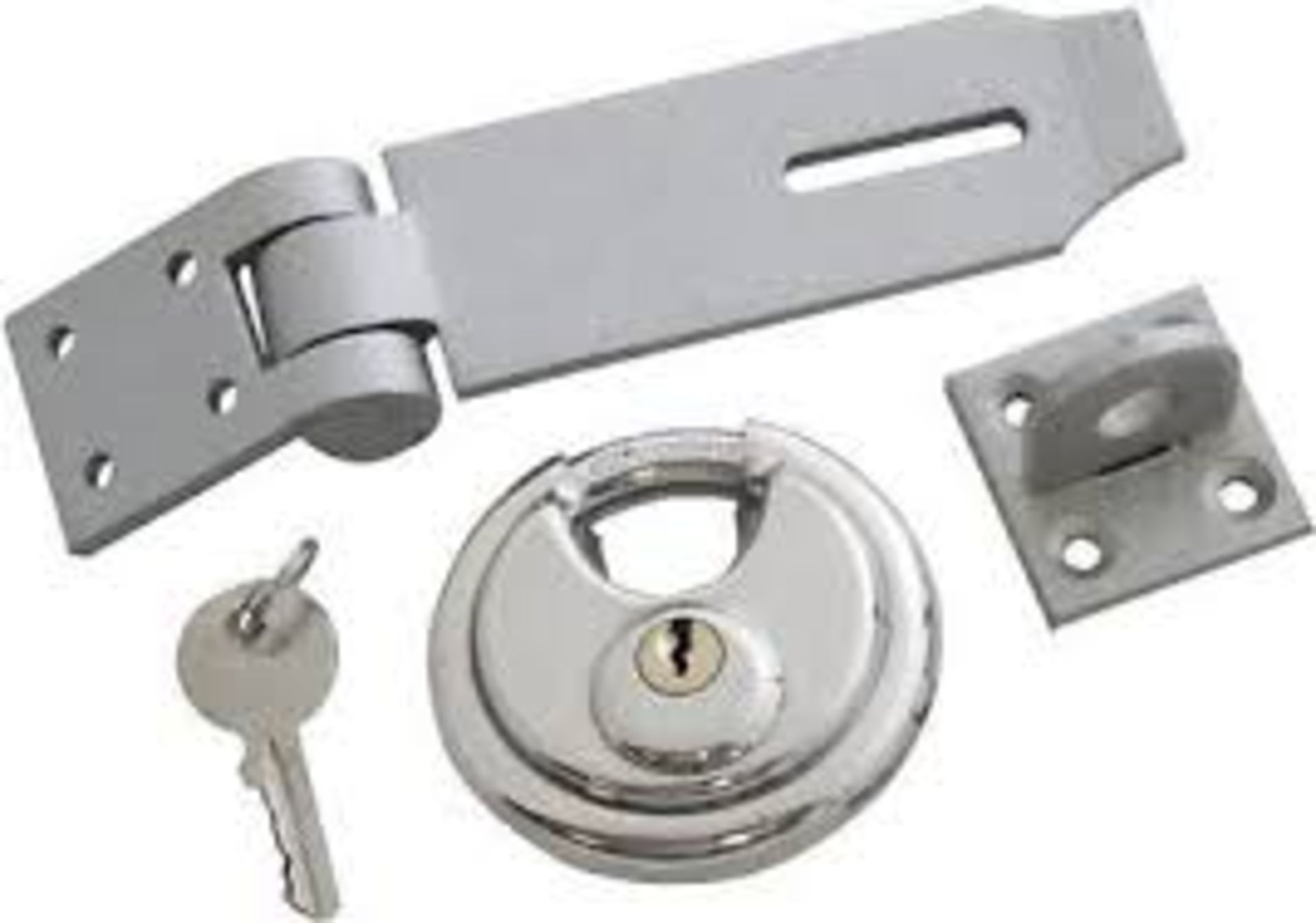 V *TRADE QTY* Brand New 70mm Disc Padlock With Hasp X 3 YOUR BID PRICE TO BE MULTIPLIED BY THREE
