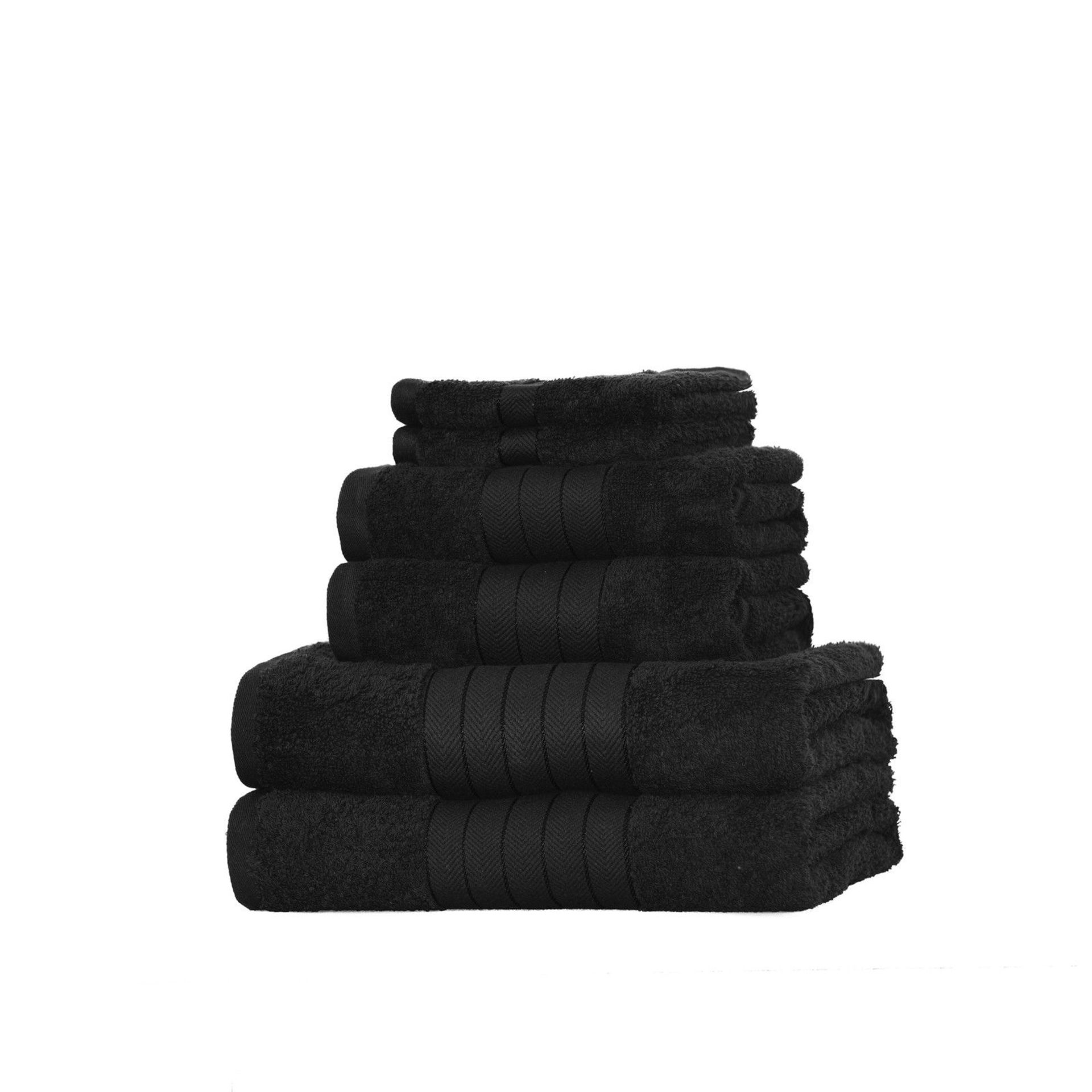 V Brand New Black 6 Piece Towel Bale Set With 2 Face Towels - 2 Hand Towels - 1 Bath Sheet - 1