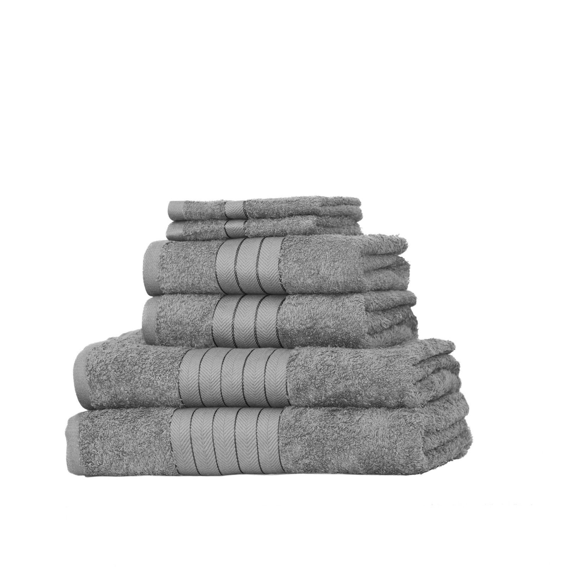 V Brand New Grey 6 Piece Towel Bale Set With 2 Face Towels - 2 Hand Towels - 1 Bath Sheet - 1 Bath