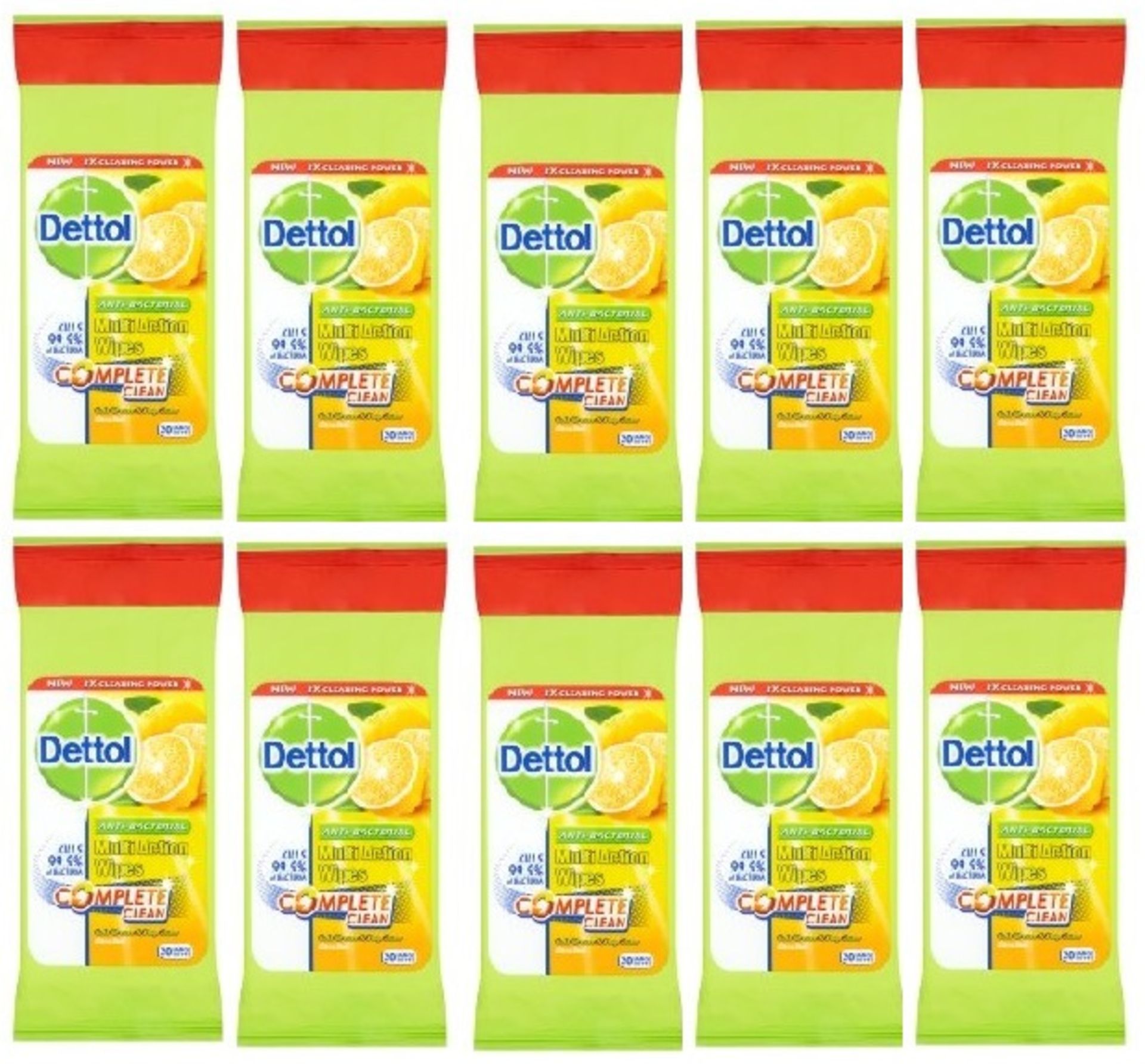 V *TRADE QTY* Brand New Ten Packs Of 20 Power & Fresh Advance Dettol Surface Wipes Lemon & Lime