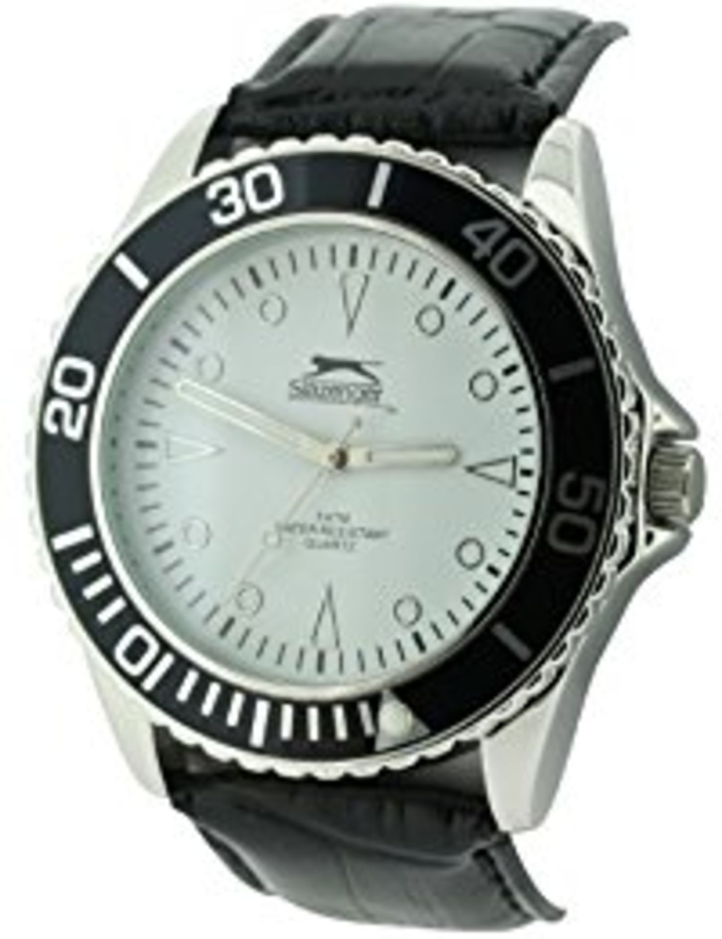V Brand New Gents Slazenger Quartz Watch - White Dial Analogue Display & Black PU Strap
