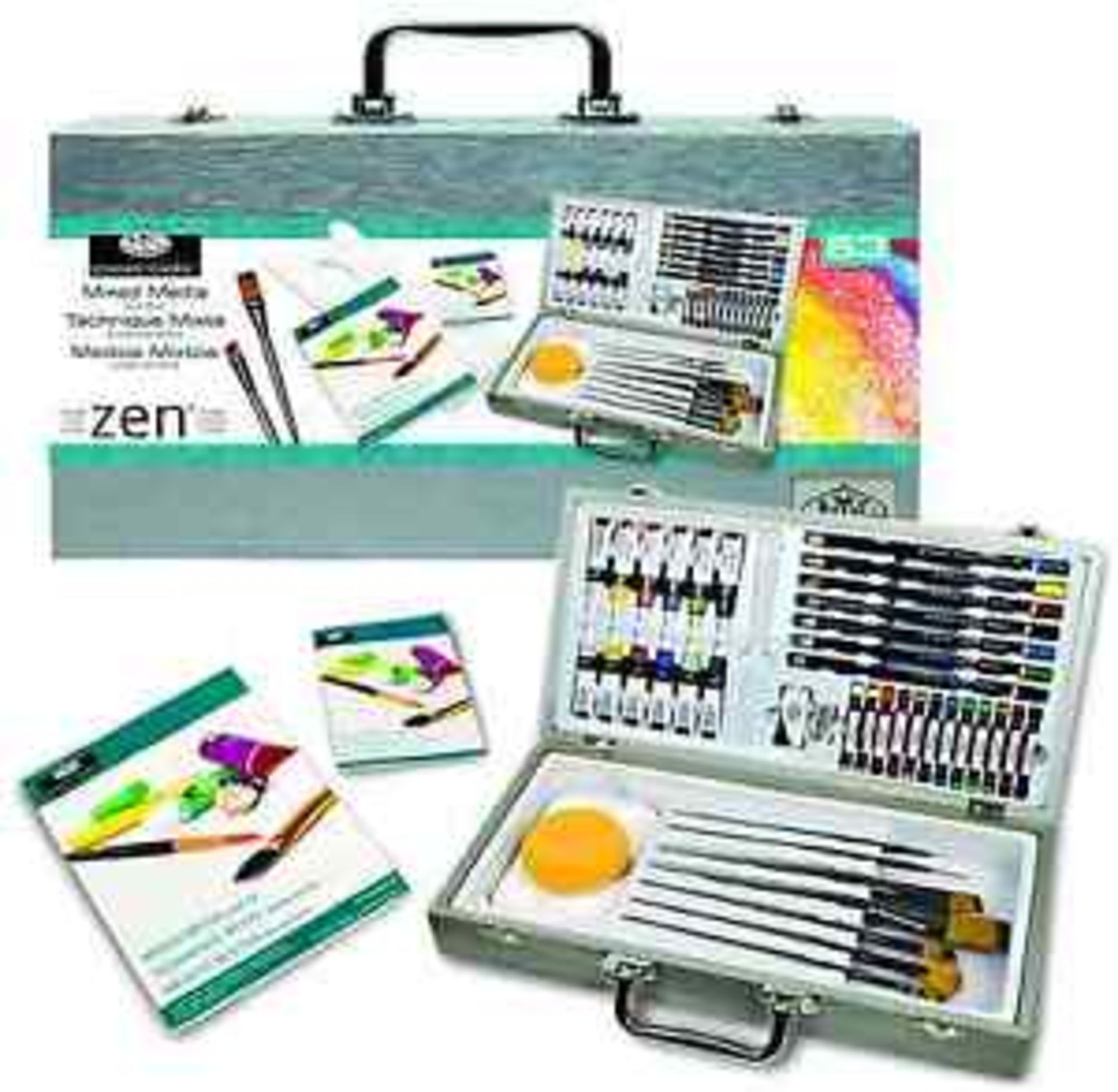 Brand New Mixed Media Art Set In Carry Case Inc ^ x Acryliv & 6 x Watercolour Paints - 12 Pastels -