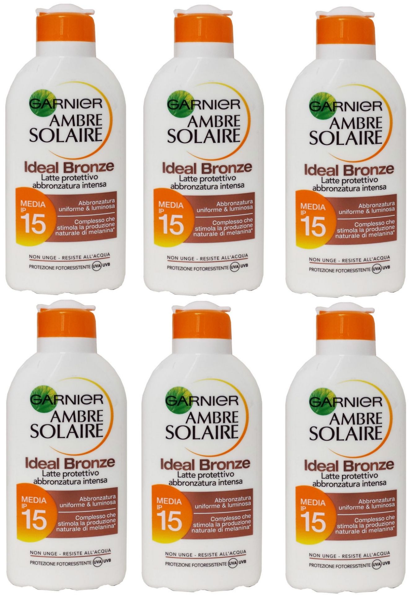 V Brand New Box Of Six Garnier Ambre Solaire Ideal Bronze Sun Cream SPF15 200 ml Amazon Price £41.52