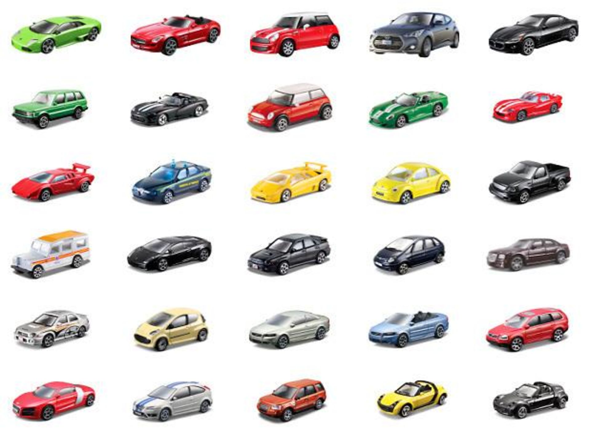 V Brand New Lot of Six Burago Toy Cars 1/43 Scale (cars May Vary from Image - For reference Only)