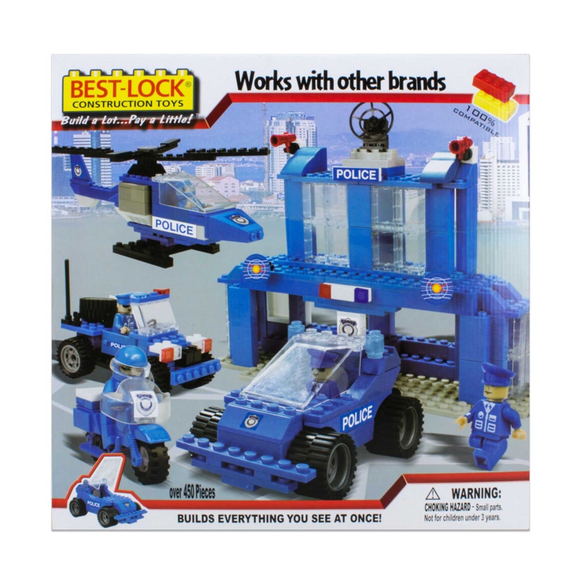 V Brand New Build Your Own Police Station Includes Police Station - Helicopter - 2 Vehicles Plus 3
