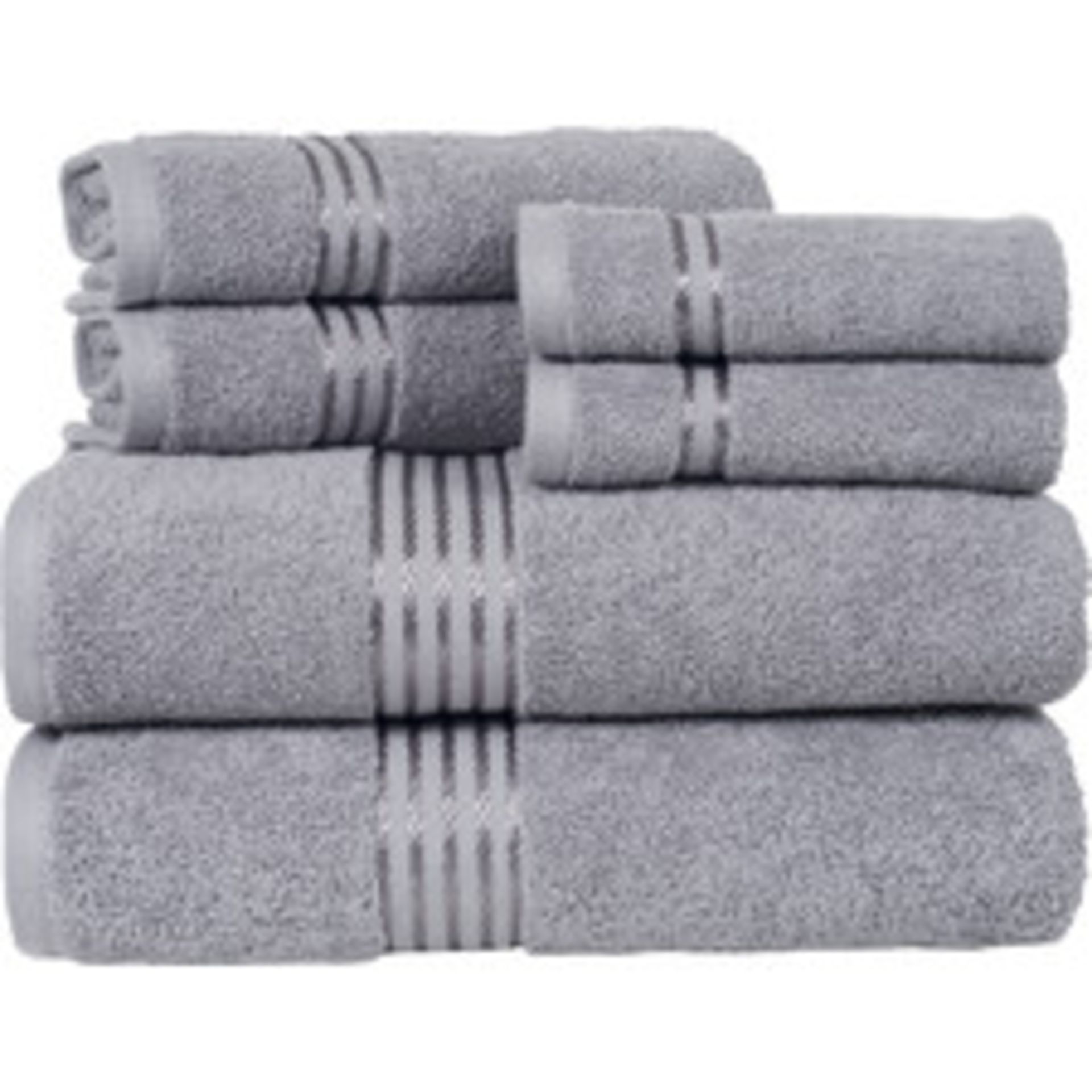 V *TRADE QTY* Brand New Silver 6 Piece Towel Bale Set With 2 Face Towels - 2 Hand Towels - 1 Bath
