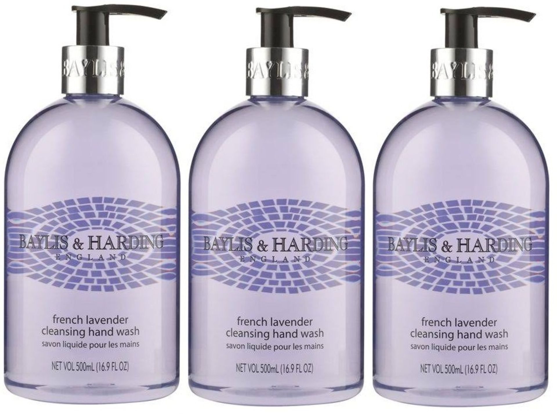 V *TRADE QTY* Brand New Three Bottles Of Baylis & Harding French Lavender Cleansing Handwash 500ml -