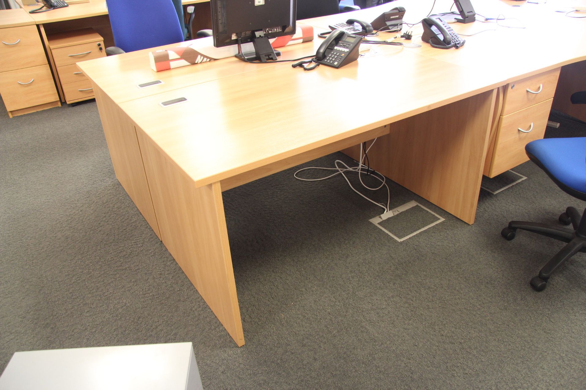 V Beech Veneer Desk approx 31.5" x 28.5" x 55"