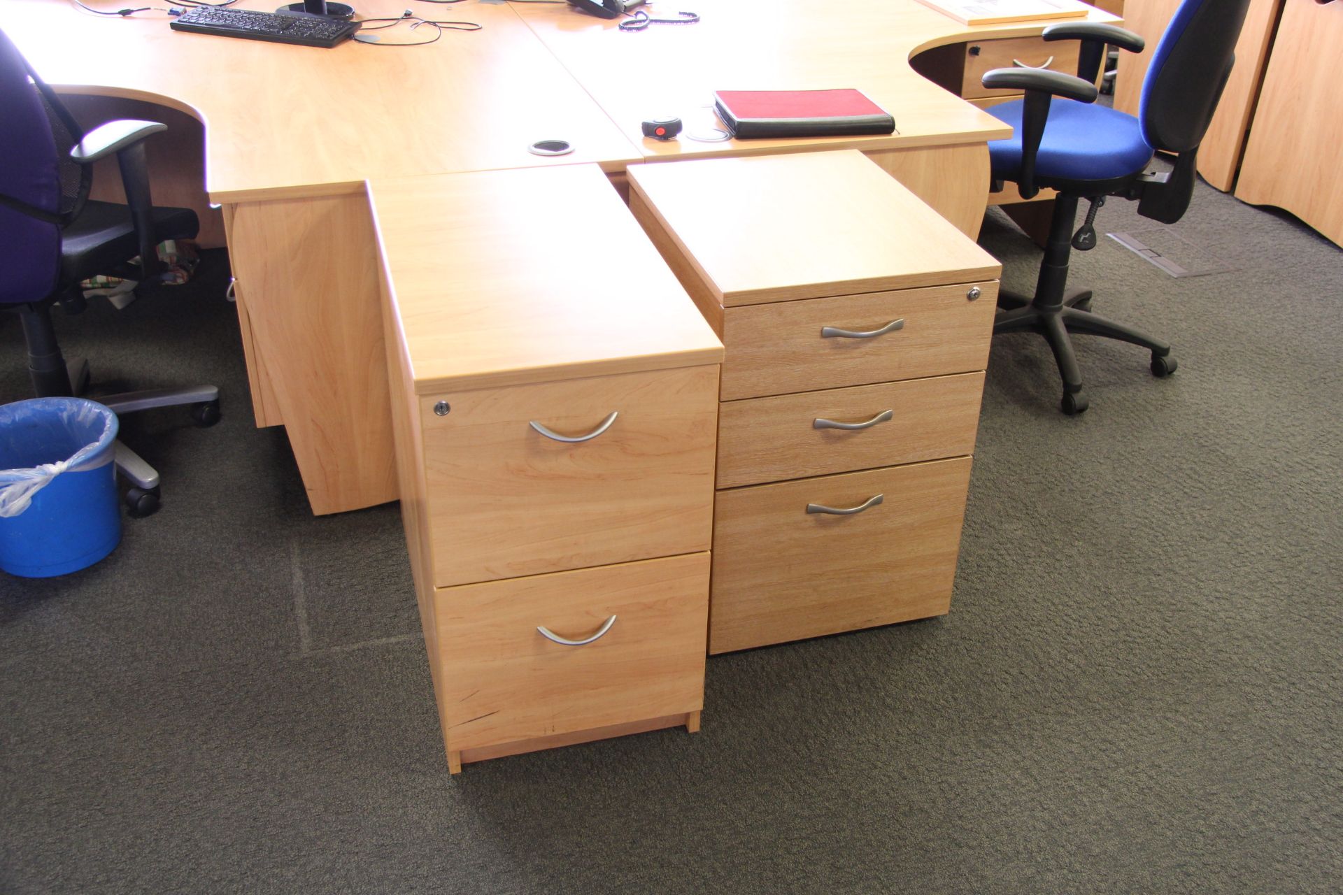 V Two Beech Veneer Pedistalls ( 1 x Three Drawer and 1 x 2 Drawer) Approx 31" x 18" x 24"