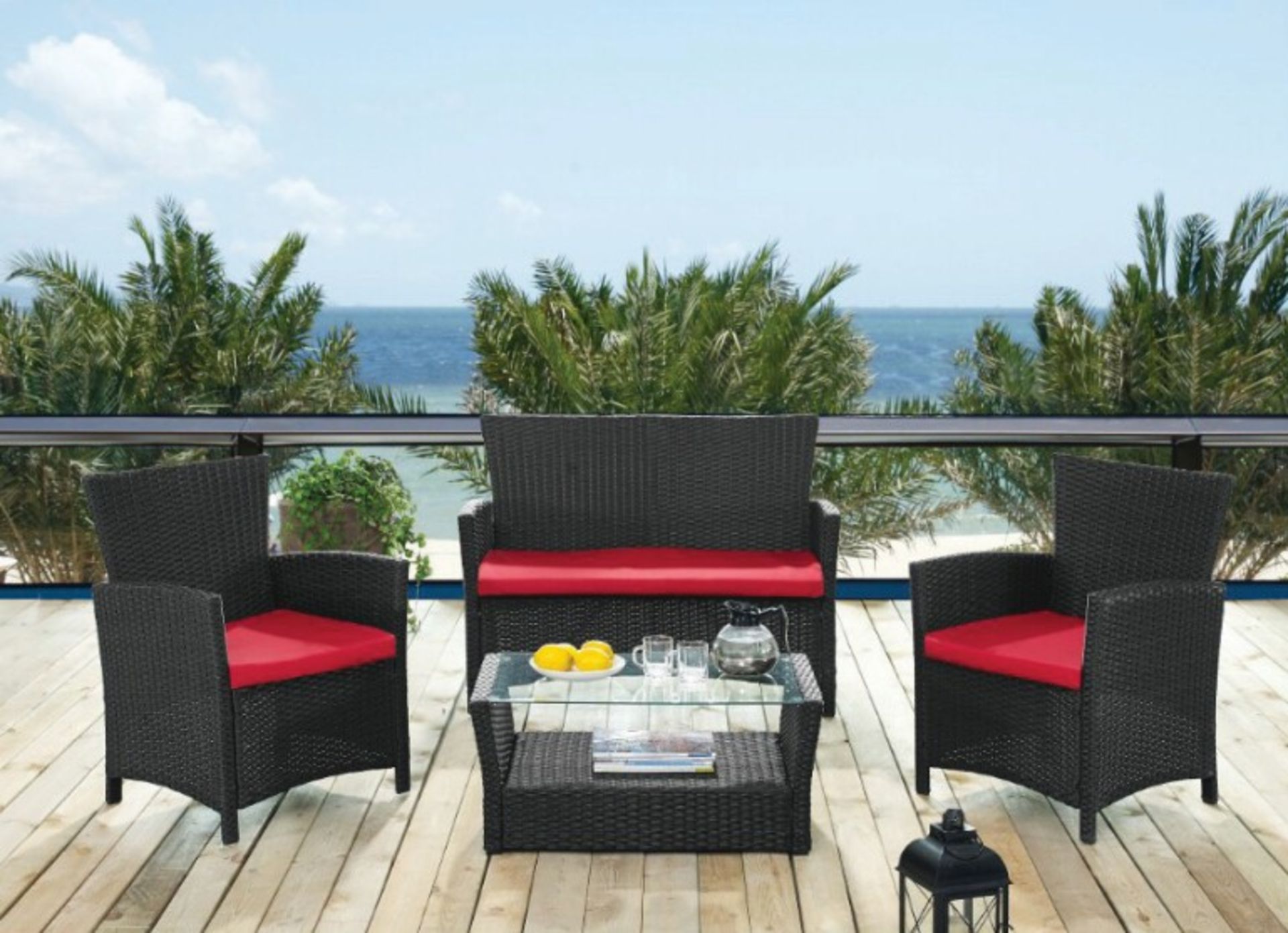 V Brand New 4 Piece Rattan Garden Lounge Set inc 2 x chairs (60x64x81cm) - 1 x coffee table (