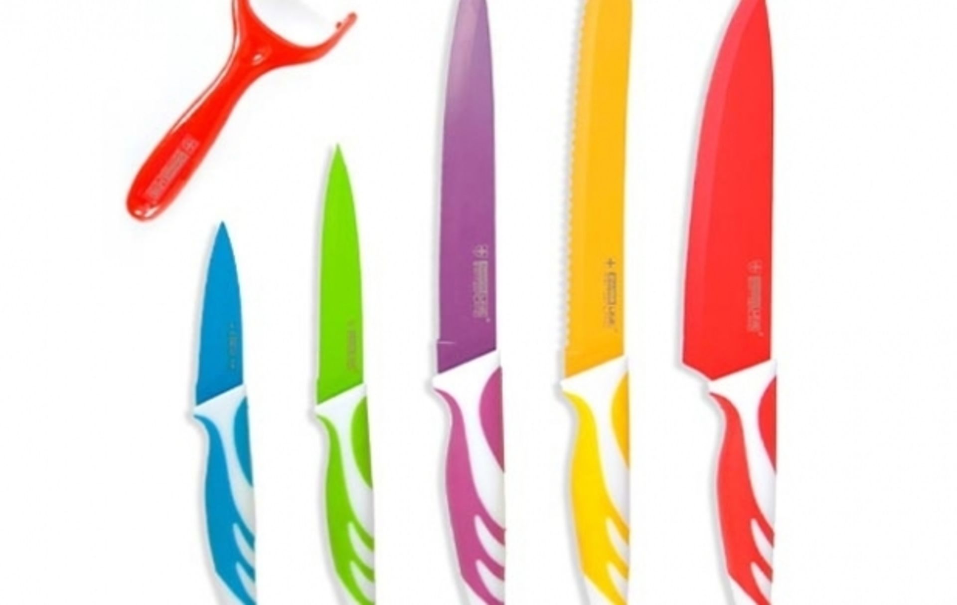 V Brand New Kitchen Line Switzerland Six Piece Non Stick Coated Knife Set Original Cost 90Euro
