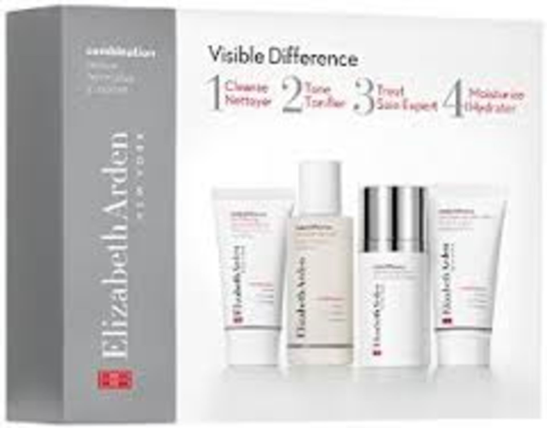 V Brand New Elizabeth Arden Visible Difference 4 Step Skin Care Set Includes Clenser, Toner, Skin