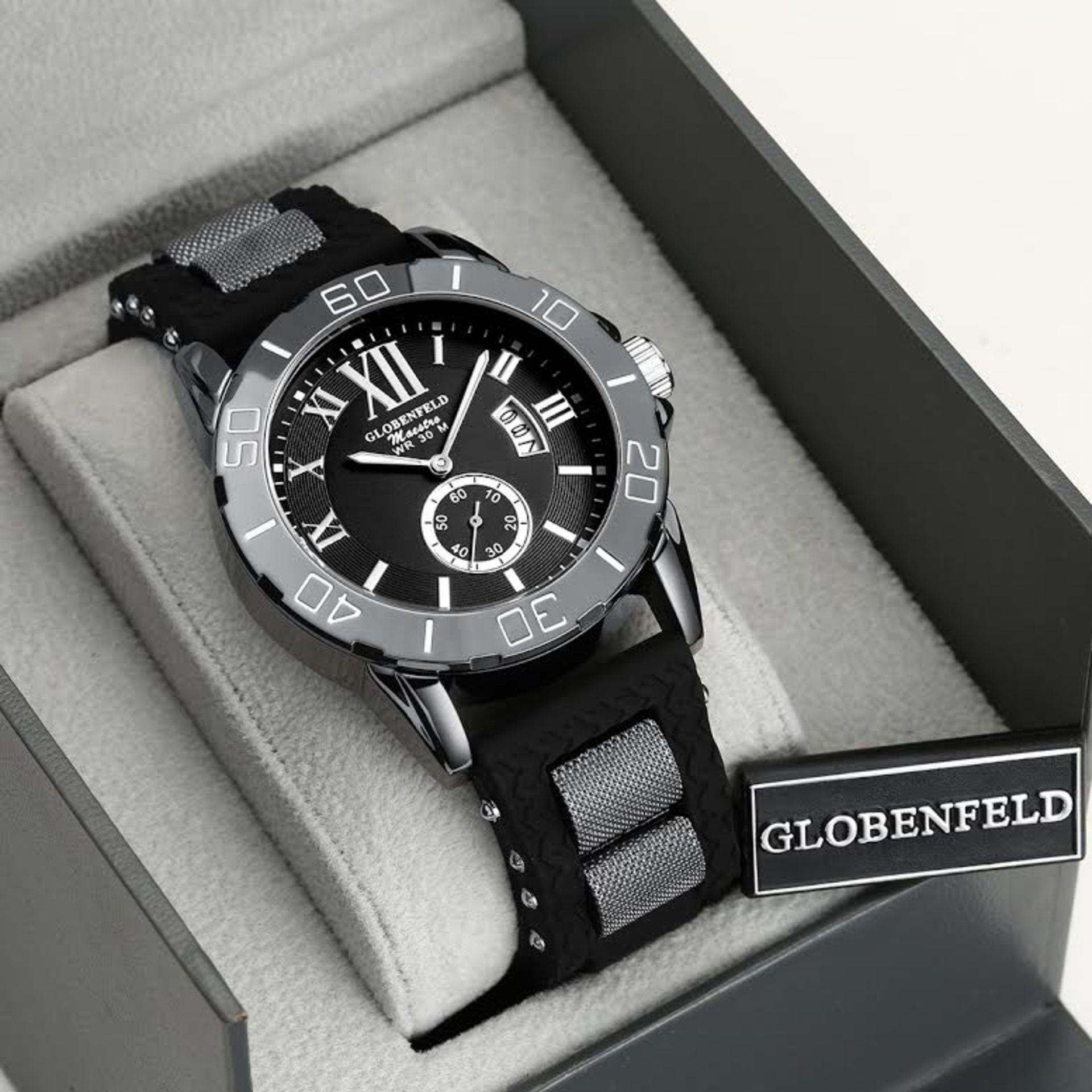 V Brand New Gents Globenfeld Maestro - Black Sports Strap - Black face - SRP Up to £435 X 2 YOUR BID