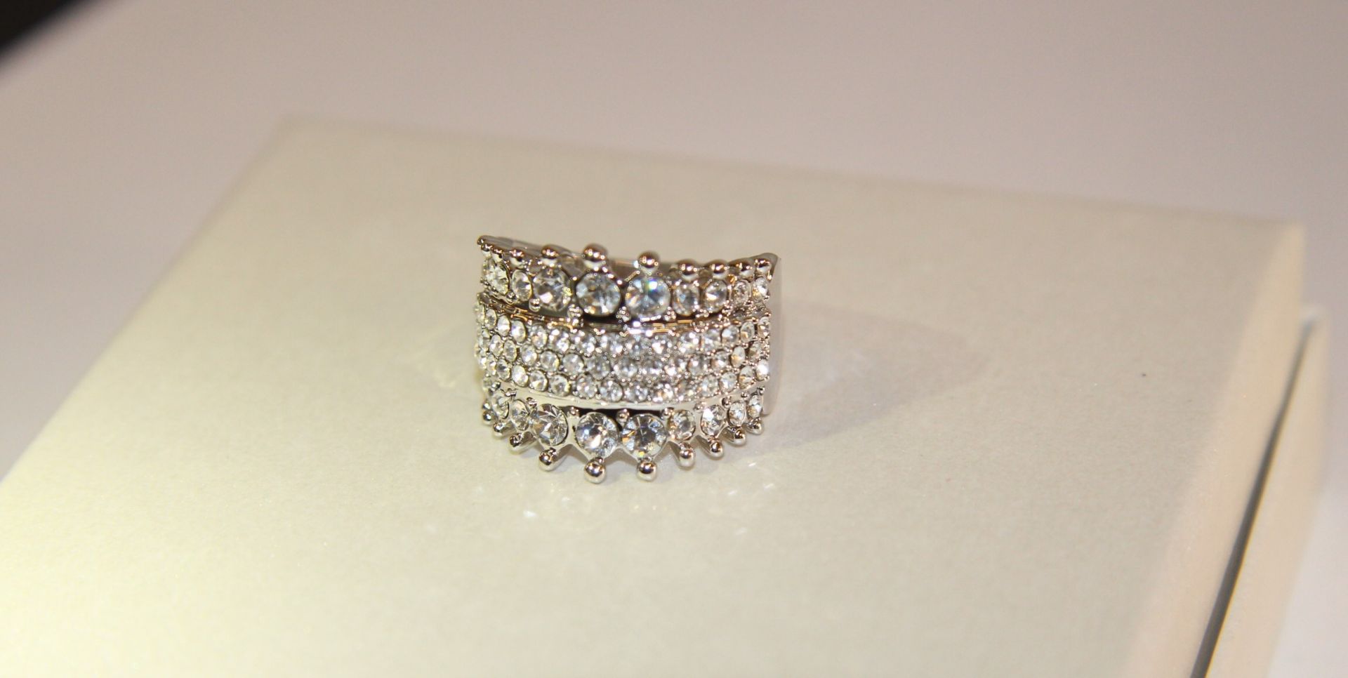 V Brand New Platinum Plated Multi Layer White Stone Ring X 2 YOUR BID PRICE TO BE MULTIPLIED BY TWO