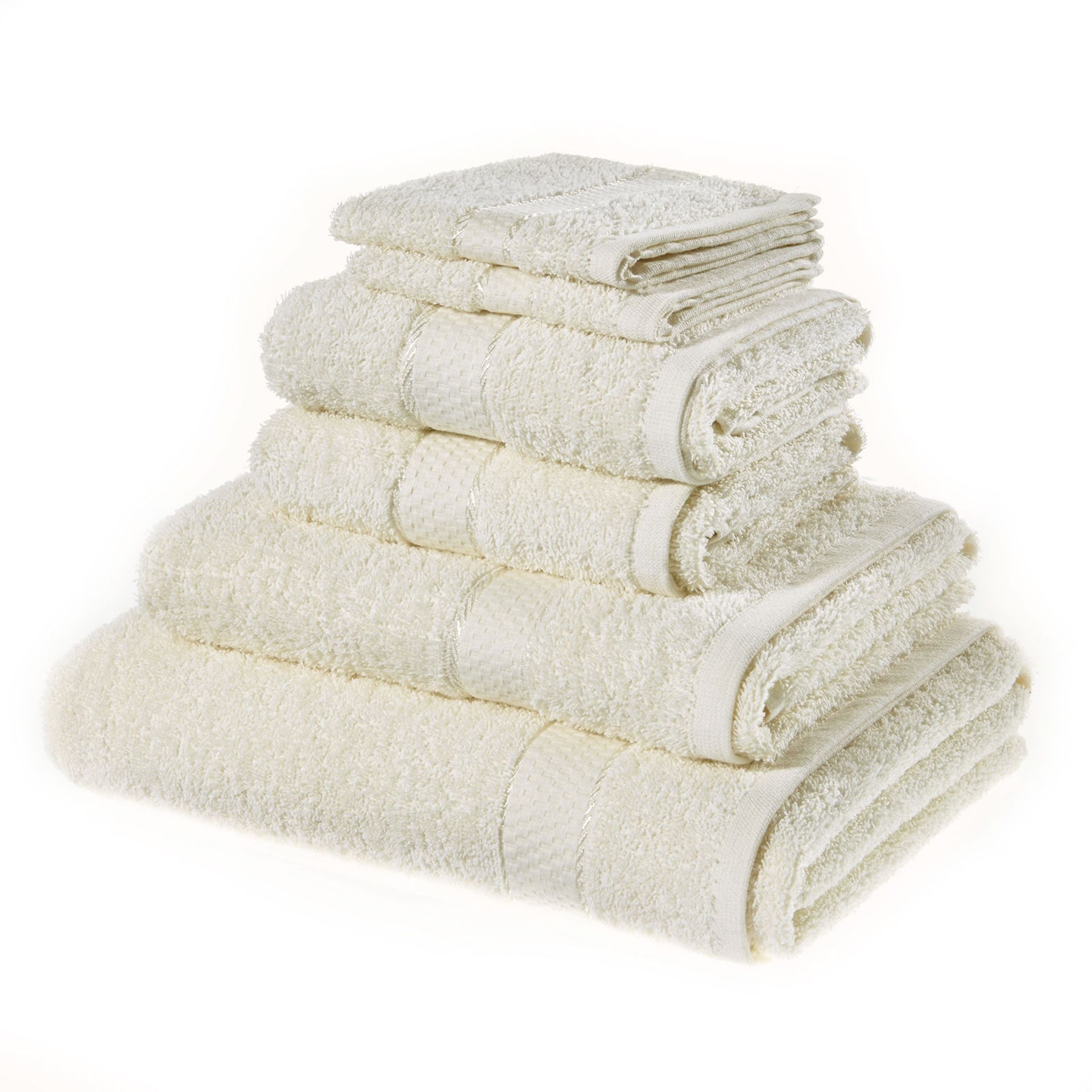 V Brand New Cream 6 Piece Towel Bale Set With 2 Face Towels - 2 Hand Towels - 1 Bath Sheet - 1