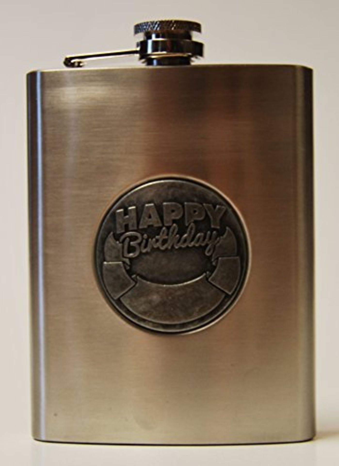 V *TRADE QTY* Brand New Happy Birthday Hip Flask X 4 YOUR BID PRICE TO BE MULTIPLIED BY FOUR