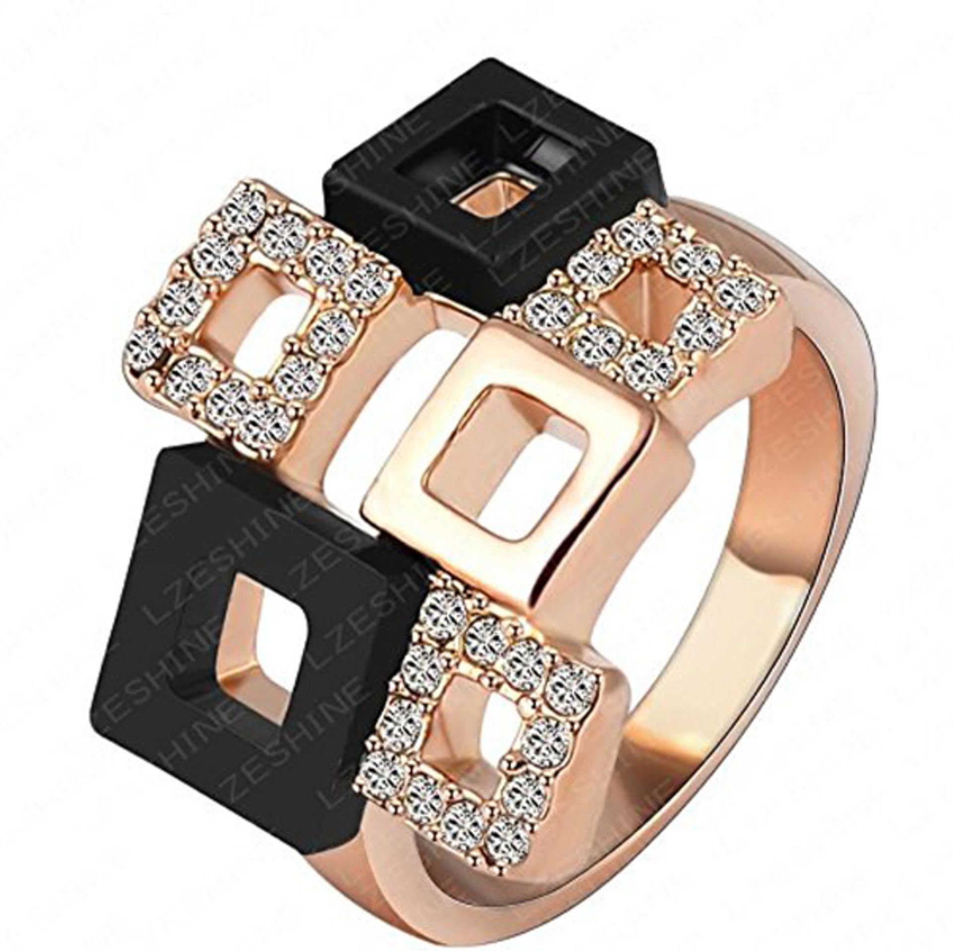 V *TRADE QTY* Brand New Rose Colour Modern Square Design Ring with White Stones X 3 YOUR BID PRICE