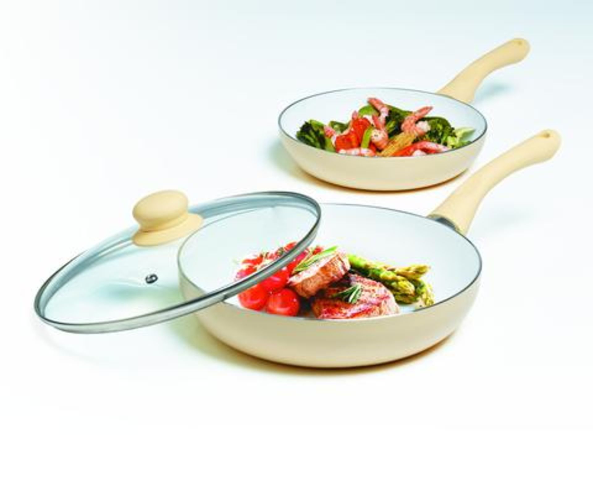 V Brand New 3 piece cermalon ceramic pan set 20/24cm with lid - Cream ISP £31.88 (Ebay) X 2 YOUR BID