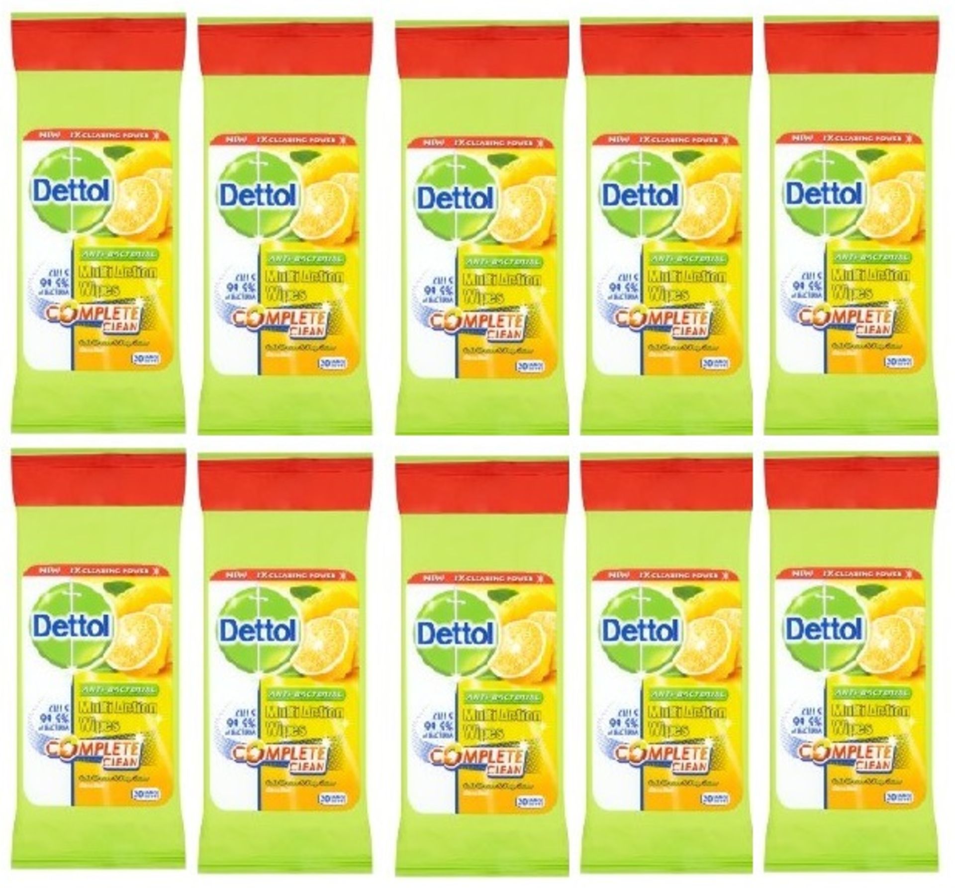 V Brand New Ten Packs Of 20 Power & Fresh Advance Dettol Surface Wipes Lemon & Lime Burst (200