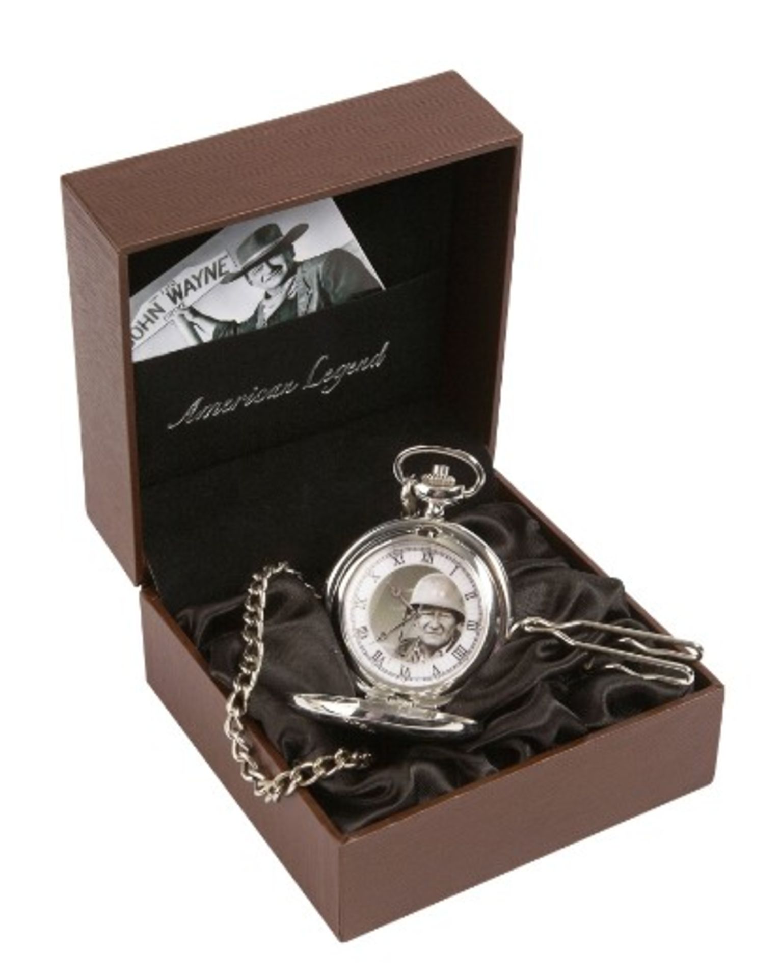 V *TRADE QTY* Brand New John Wayne World War Hero Pocket Watch With Chain - In Gift Box RRP £16.99 X