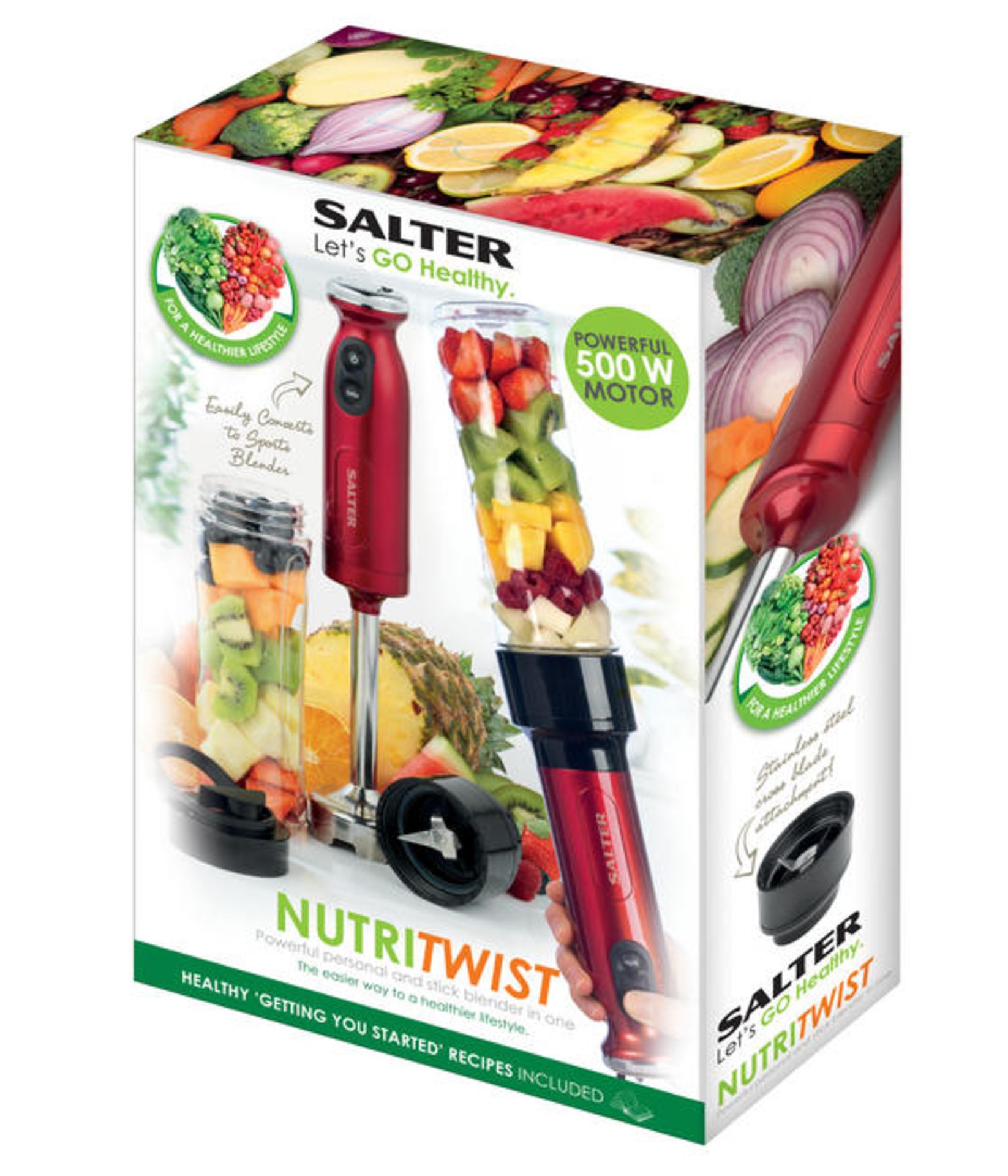 V Brand New Salter NutriTwist Stick Blender With 500watt Motor - Adjustable Speed - Stainless