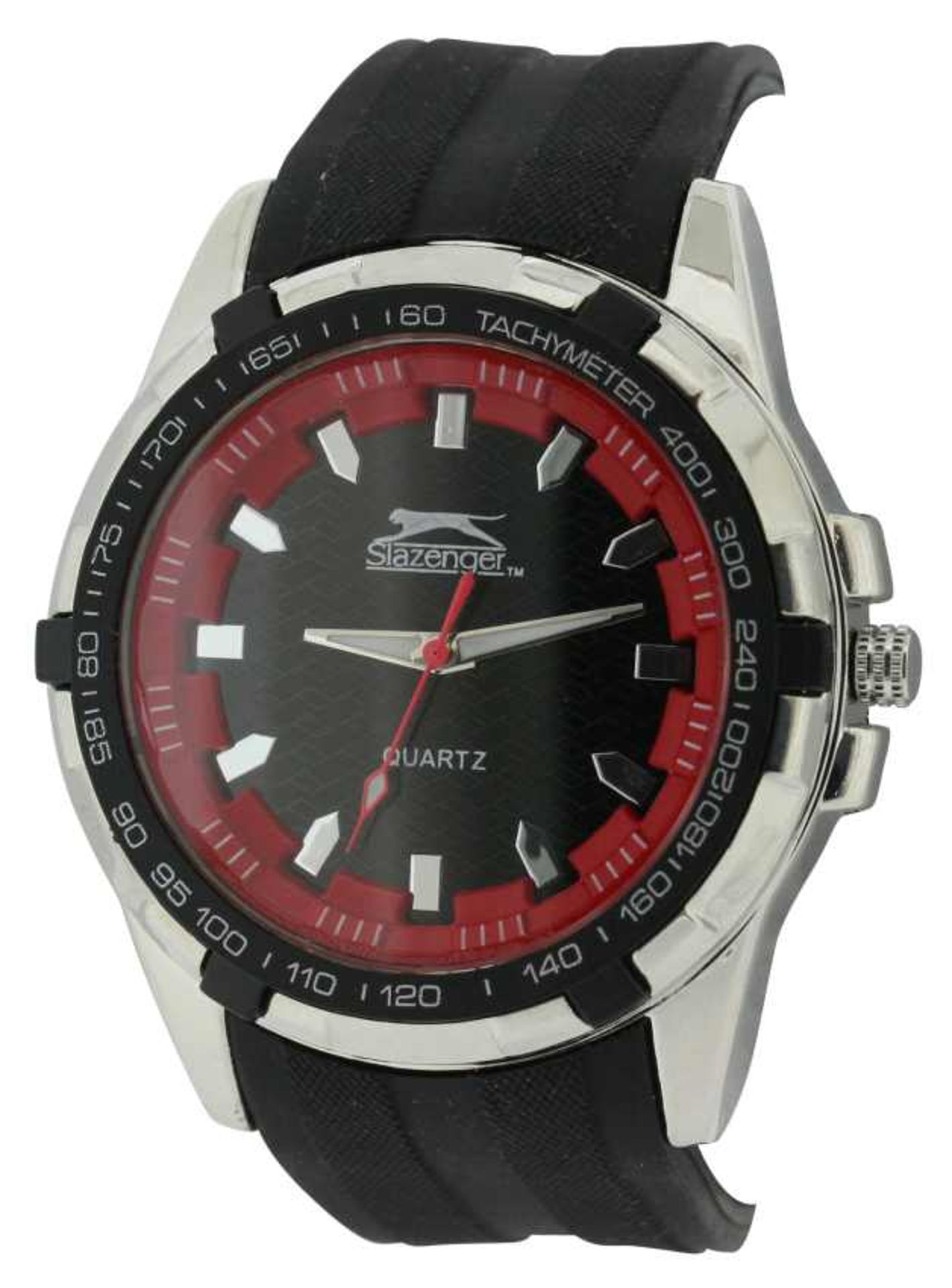 V Brand New Gents Slazenger Quartz Watch - Black Dial Analogue Display & Black Silicone Strap X 2