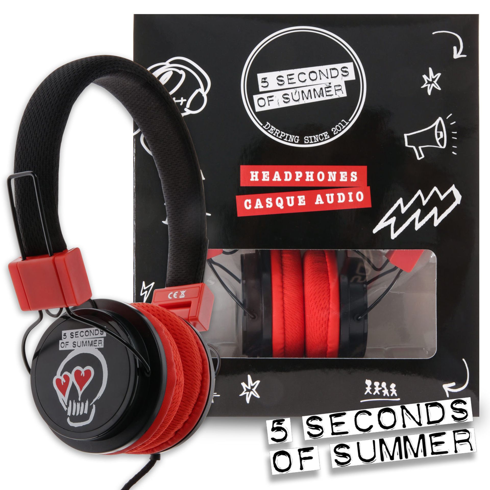 V *TRADE QTY* Grade A 5 Seconds Of Summer Over Ear Headphones - 40mm Driver - 3.5mm Gold Plated