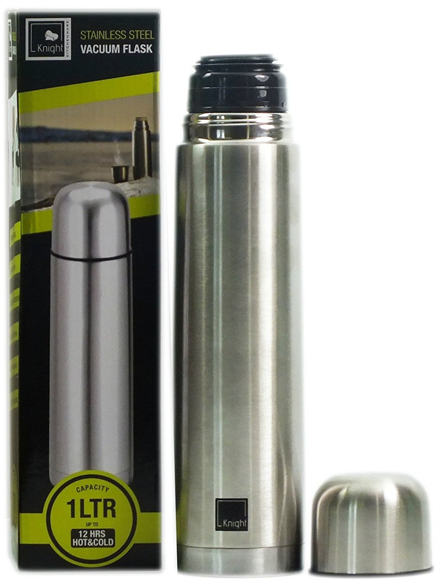 V Brand New 1 Litre Stainless Steel Picnic Camping Thermal Hot & Cold Drink Vacuum Flask X 2 YOUR