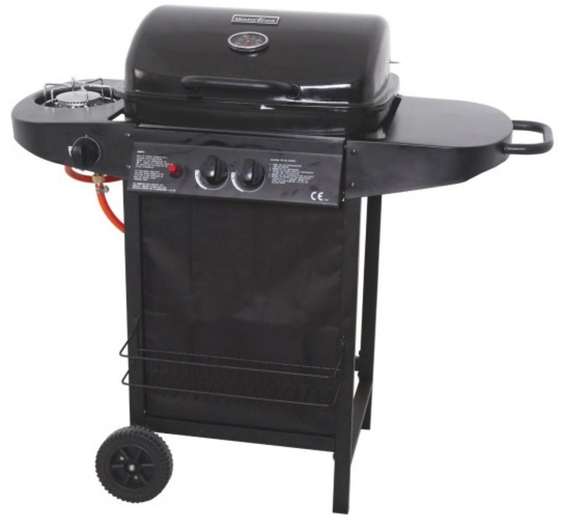 V Brand New Rodeo 2+1 Burner Gas Trolley BBQ With Regulator - Push Button Ignition - Tesco Price £