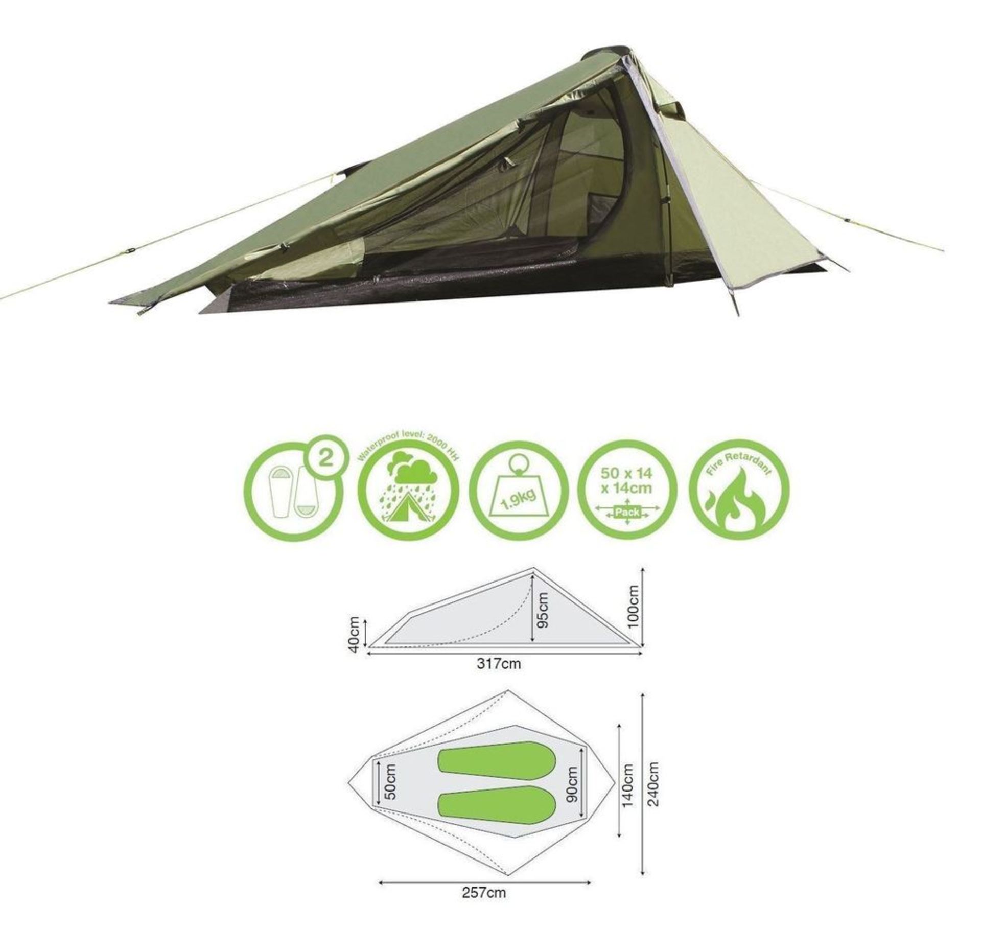 V Brand New Two Person Lightweight Tent In Bag - Easy to Pitch - Sewn in Groundsheet - Pre-