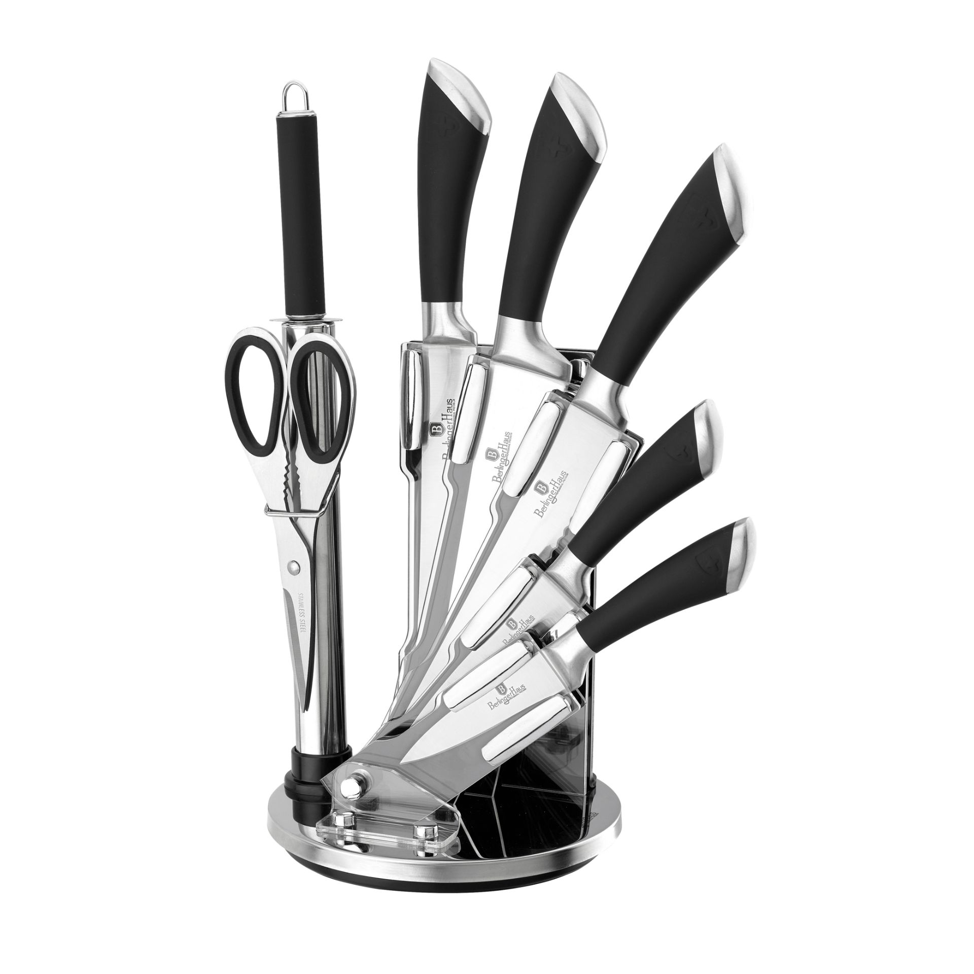 V Brand New Kitchen Line Switzerland 8 Piece Knife Set With Stand Includes 6.5" Cleaver/8" Chef