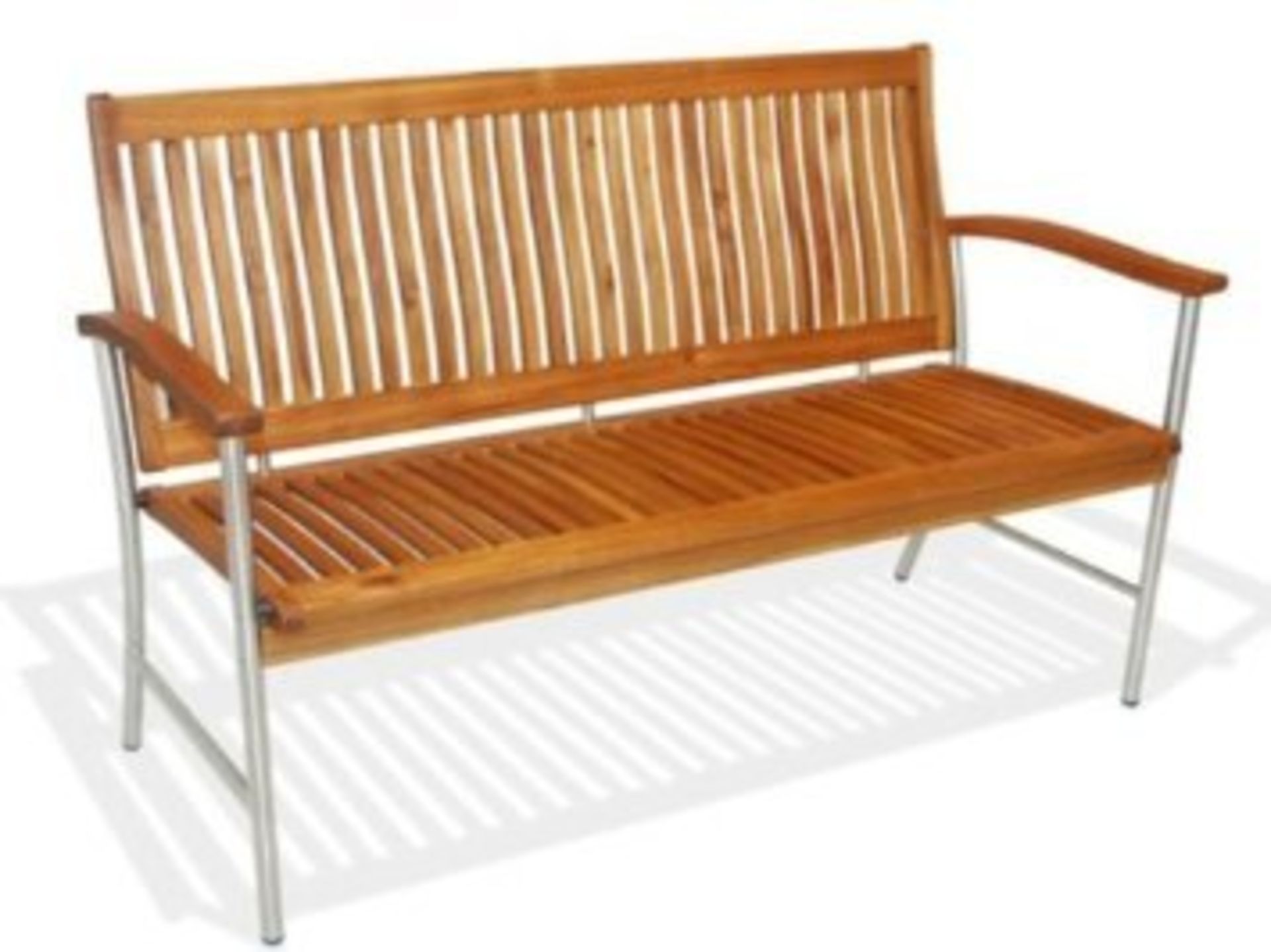 V Brand New Landkawi 2 Seater Bench With Stainless Steel Frame And Acacia Seat/Backrest/Arm Cover